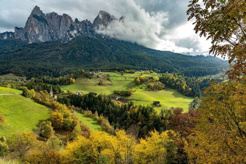 Autumn on Mount Sciliar in Siusi allo Sciliar, South Tyrol, Italy, Europe