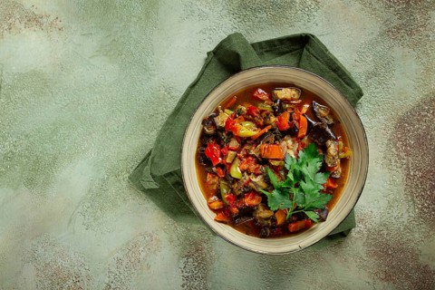 Ajapsandali, cold appetizer, vegetable stew, stewed vegetables, Caucasian cuisine