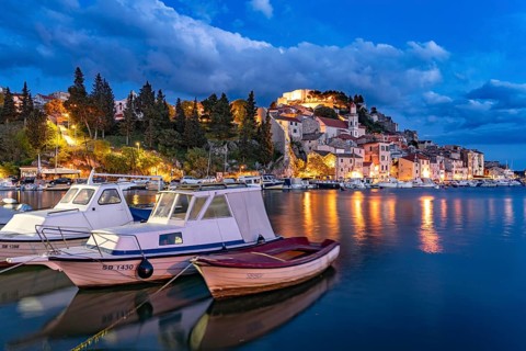 City view of Sibenik at dusk, Croatia, Europe