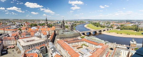 Panoramic view from the tower of the Church of Our Lady to the old town with castle, Hofkirche,