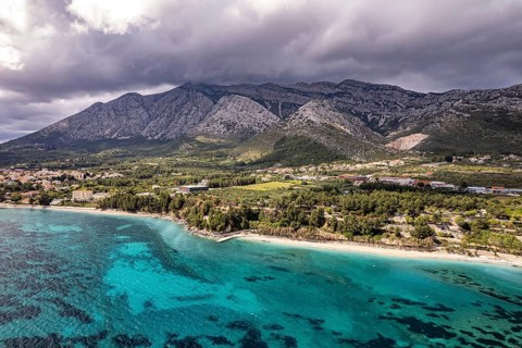 Tristenika beach and the landscape near Orebic seen from above, Peljesac peninsula, Croatia, Europe