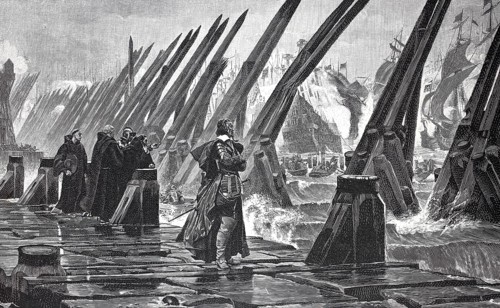 Michelieu at the siege of La Rochelle by troops of the French King Louis XIII, 4 August 1627 to 28