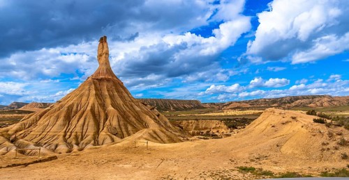 Majestic castildetierra rock formation standing tall in the bardenas reales desert, navarre, spain,
