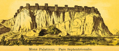 Hill Mons Pilatus or Mont Pilatus, Pars Septentrionalis, mountain with fortress and defence towers,