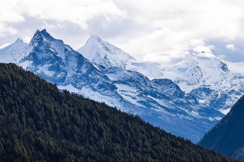 Snow-covered peaks of the mountains Le Besso, and Obergabelhorn, Val d'Anniviers, Valais Alps,