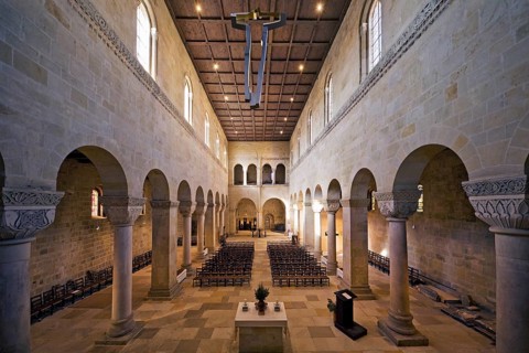Interior view with nave, Collegiate Church of St Servatius, UNESCO World Heritage Site,