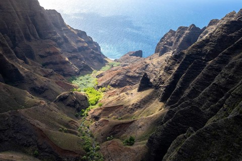 Aerial view Honopu Valley, Napali Coast, Kauai, Hawaii, USA, North America