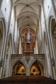 Middle nave with church organ, Rieger organ, St.-Jakob church, gothic basilica, Rothenburg ob der