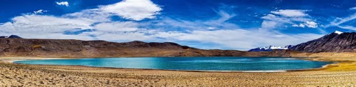 Panorama of Himalayan lake Kyagar Tso in Himalayas, Ladakh, India, Asia