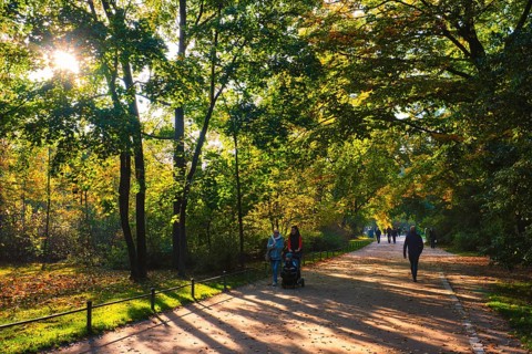 Munchen, Germany, October 21, 2019: Golden autumn fall October in famous Munich relax place,