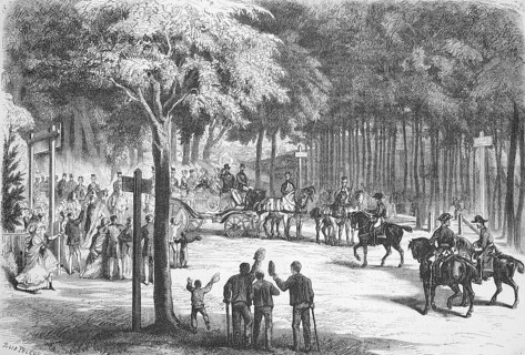 Stay of the courtly society in the summer of 1869 in Fontainebleau, France, Historical, digitally