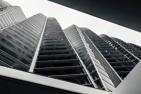 Architecture and buildings in Black and White over City of Arts and Sciences in Valencia, Spain,