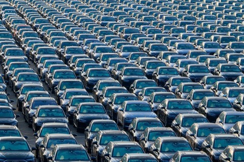 Large number of cars on assembly point, Brand Audi, Germany, Europe
