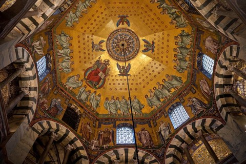 Dome in Aachen Cathedral, Octagon, UNESCO World Heritage Site, Aachen, North Rhine-Westphalia,