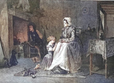 Evening Prayer, Girl prays with her mother in the evening in front of going to bed, 1869, Germany,