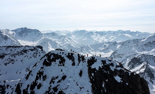 Sulzkogel, aerial view, peaks and mountains in winter, Sellraintal, Kühtai, Tyrol, Austria, Europe