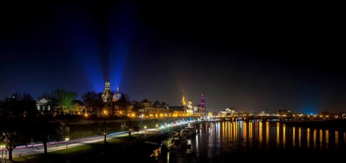 Dresden Silhouette View of the Old Town from the Carola Bridge. On the occasion of the