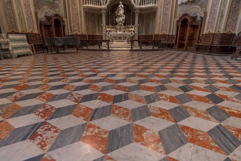Mosaic floor in front of the altar in the church of San Filippo Neri, built in 1749, Via Lomellini,
