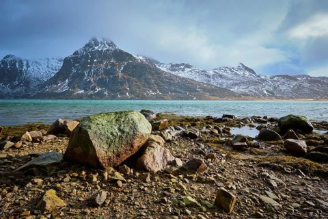 Norwegian fjord at Lofoten islands, Norway, Europe