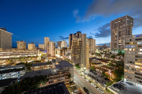 Nohanani Street in the evening light, Waikiki, Honolulu, Oahu, Hawaii, USA, North America
