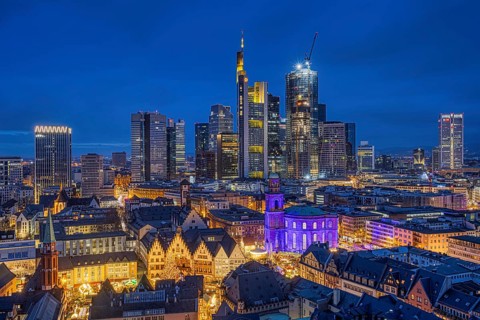St Paul's Church in Frankfurt am Main will be illuminated in blue on 10 December 2023,