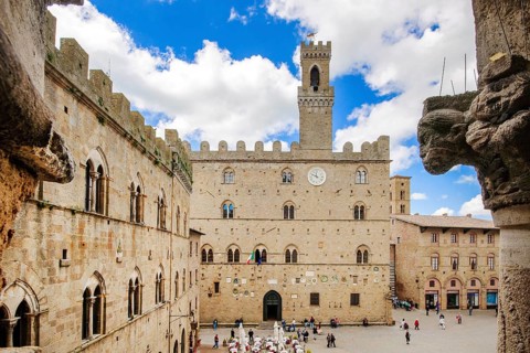View of historical building from the Middle Ages Palazzo dei Priori town hall of Volterra built in