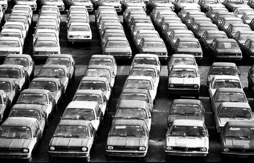 Car dump at the Opel Bochum plant on 3.2.1975, Germany, Europe