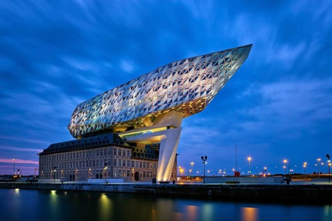 ANTWERP, BELGIUM, MAY 27, 2018: Port authority house (Porthuis) designed by famous Zaha Hadid