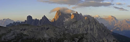 The mountain range Cadini di Misurina in the Dolomites, Italy, Europe