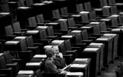 The German Bundestag with the debate on the Radical Decree on 15.11.1974 in Bonn.Vacancy in