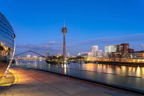 View from the terrace of the Hyatt Hotel of the Gehry buildings - Neuer Zollhof at the Media