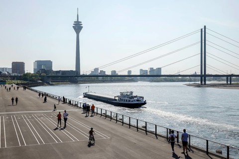 Düsseldorf, North Rhine-Westphalia, Germany - Rhine embankment promenade in times of the corona