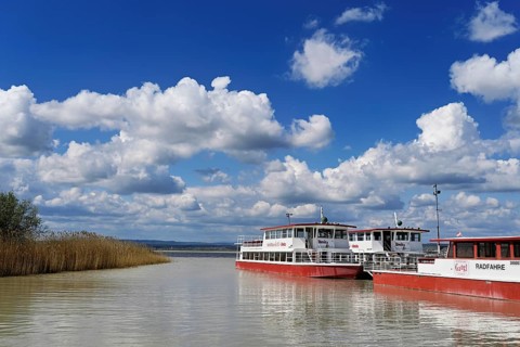 Bicycle ferry at the landing stage, Illmitz, National Park, Lake Neusiedl, Seewinkel, Burgenland,