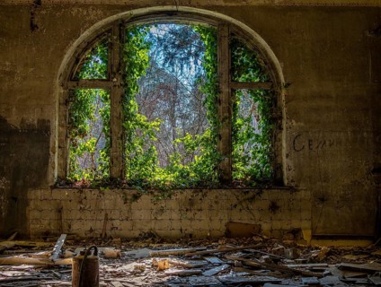Interior view, former Alpine house on the historic site of the tuberculosis sanatorium in Beelitz,