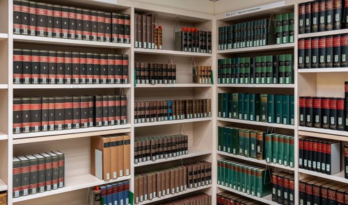 Bookshelves with historical folios, Staatsbibliothek Unter den Linden, Berlin, Germany, Europe