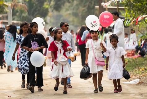 KAYAKUCHI, INDIA - MARCH 31: Muslim children celebtates Eid al-Fitr in Kayakuchi, India on March