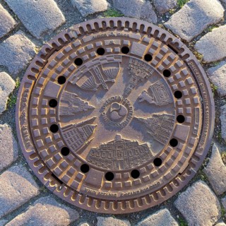 Canal cover in the historic city centre with the most important sights of the city, Dresden,