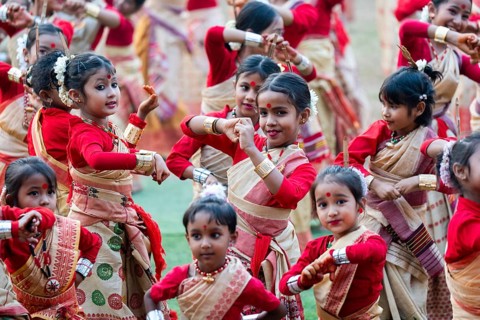 Paricipants in a Bihu dance workshop ahead of Rongali Bihu Festival, in Guwahati, India on 8 April