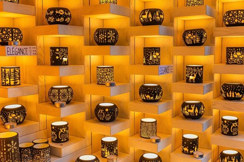 Tea lights in a stall at the Christmas market at St Stephen's Cathedral, Stephans-Platz, Vienna,