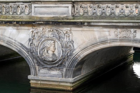 Detail of the Rococo-style marble bridge by Nicolai Eigtved, Frederiksholm Canal, Christiansborg