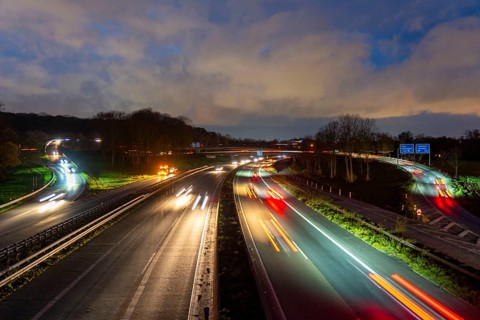 The Kaiserberg motorway junction, A40 motorway, Ruhr expressway, crosses the A3, bridge landscape,