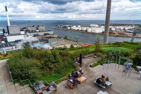 CopenHill, waste incineration plant and artificial ski slope, viewing platform, garden and