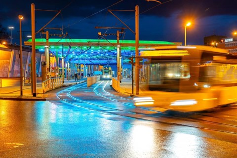 Ruhrbahn trams, at Essen-Steele S-Bahn station, interface between rail transport and tram and bus