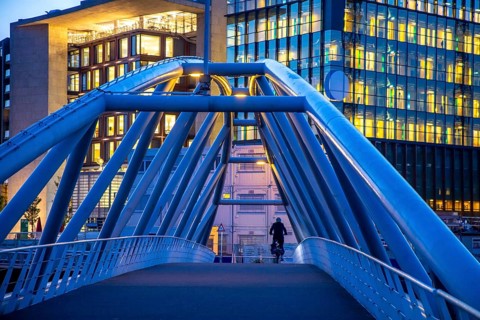 Amsterdam, Netherlands, bridge from the Nemo Science Museum to the city centre, St. Nicholas