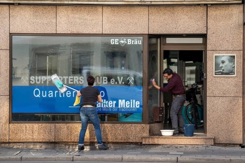 The Schalker Meile, mile of tradition, Kurt-Schumacher-Straße in Gelsenkirchen-Schalke, spring