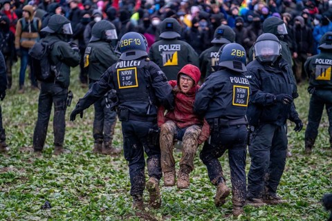 Violent clashes between thousands of demonstrators and the police, after a demonstration against