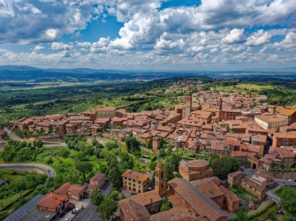 Aerial view of Città della Pieve, an Italian municipality in the province of Perugia in the west of