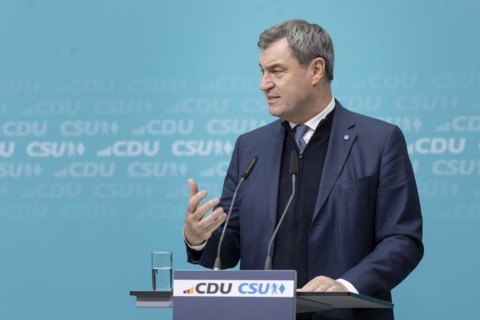 Markus Söder, Minister-President of Bavaria, at a press conference after the joint meeting of the