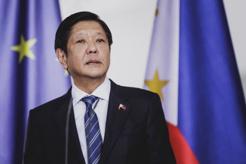 Ferdinand Marcos Jr, President of the Philippines, speaks to the media after a joint meeting with