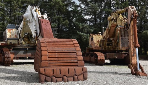 Old chain excavator, excavator on a building site, Denmark, Europe